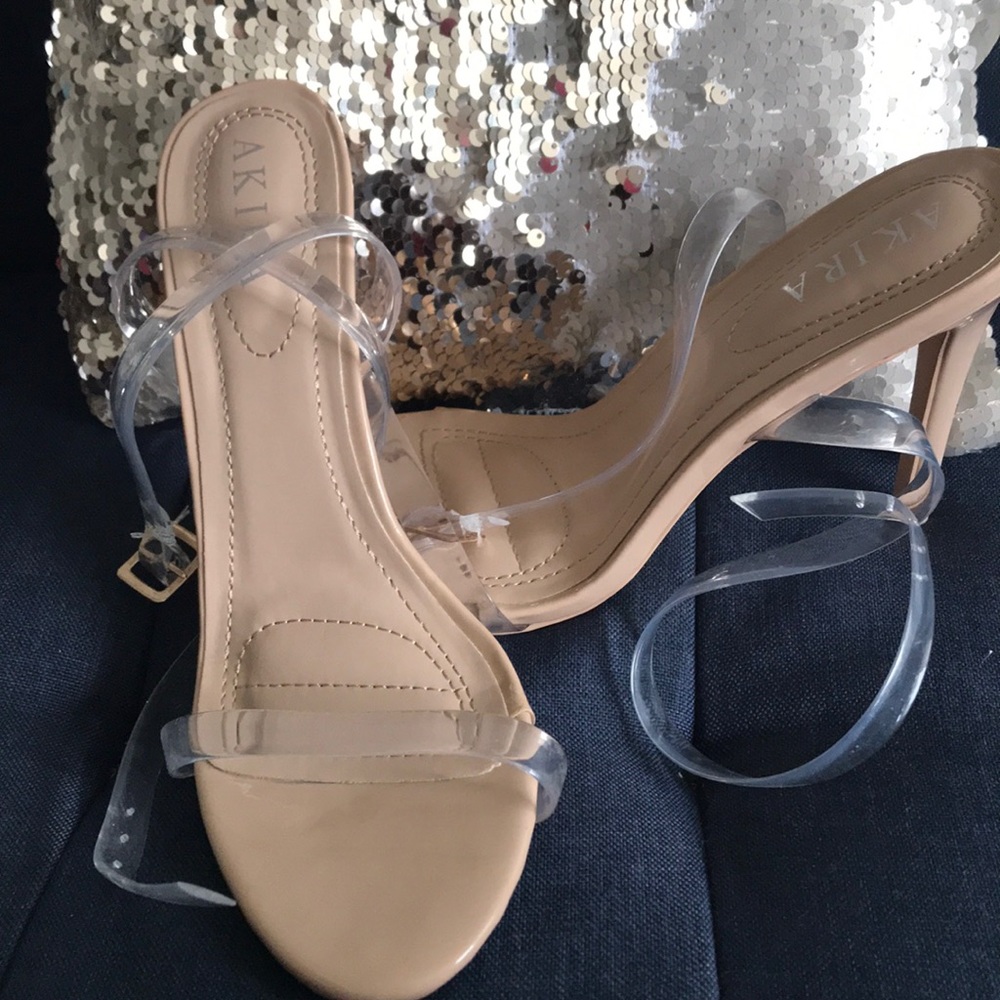 Nude/ clear ankle wrap heeled Sandals